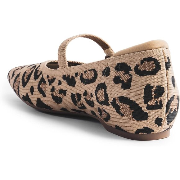 Women Leopard Knit Square Toe Arch Support and Concealed Low Wedge Ballet Flats - Picture 5 of 8